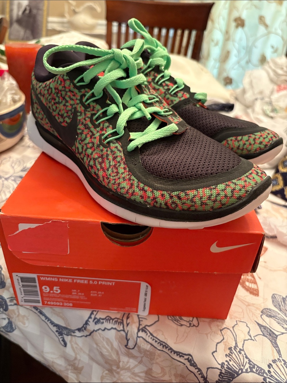 Nike Women's Multicolor Knit Running Sneakers with Green Laces
